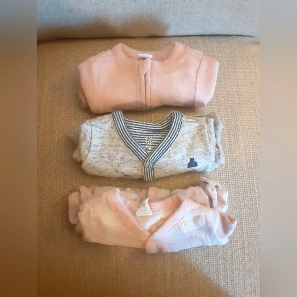 Old Navy & Baby Gap 3 Pair Pajama Sleepers Size 0-3 Months Unisex Pink Gray Blue